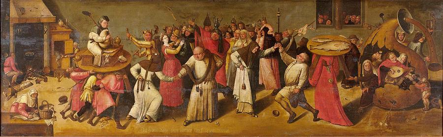 Battle between Carnival and Lent. Painting by Jheronimus Bosch -manner of-