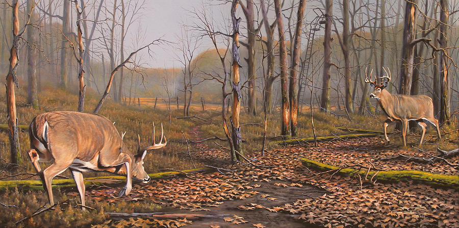 Deer Painting - Battle Groud by Geno Peoples