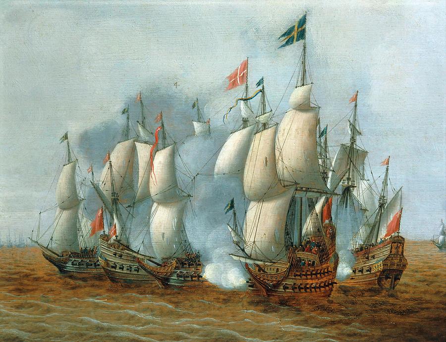 Flag Painting - Battle of andOuml , Swedish and Danish fleet for the dominion of the Baltic Sea, 16th century. by Album