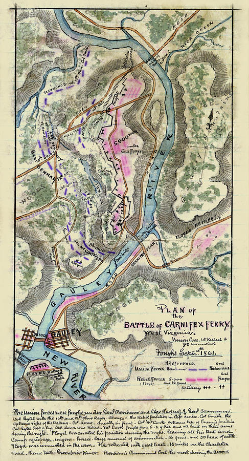 Battle of Carnifex Ferry, West Virginia. Painting by Robert Knox Sneden ...