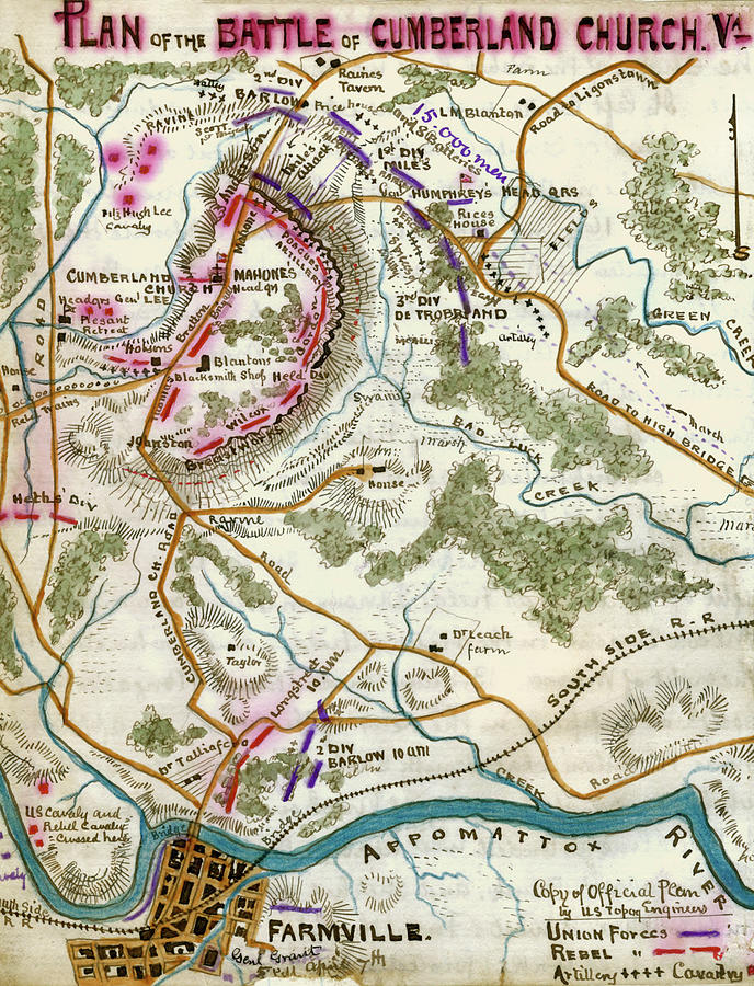 Map Painting - Battle of Cumberland Church, Va. by Robert Knox Sneden