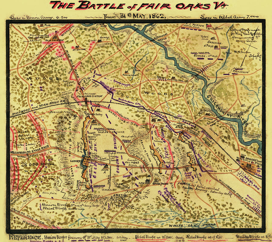 Battle of Fair Oaks, Va.. Fought 31st May 1862. Painting by Robert Knox ...