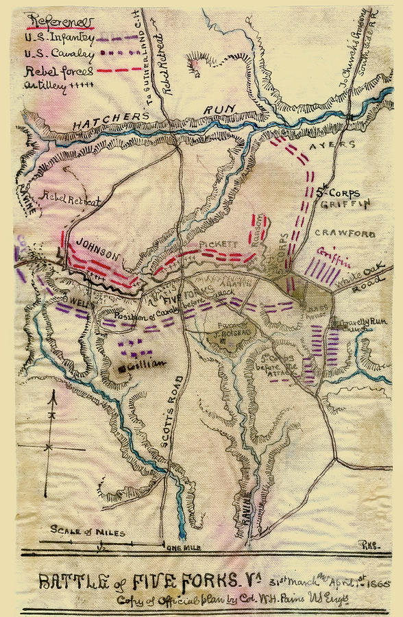 Battle of Five Forks 31st March and April 1st 1865. Painting by Robert ...