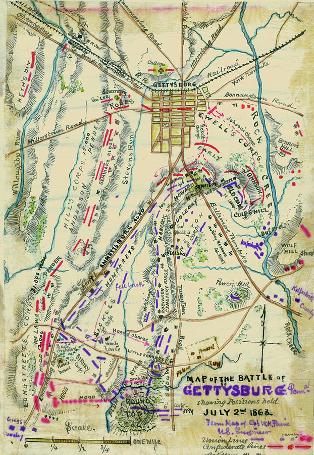 Battle of Gettysburg, Pennsylvania: showing positions held July 2nd ...