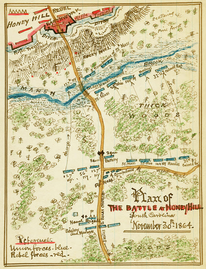 Battle of Honey Hill, South Carolina, November 30th, 1864. Painting by ...