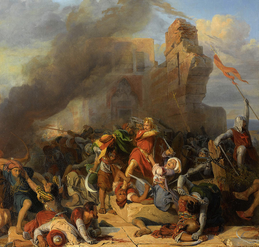 Battle of Jaffa, 1192 Painting by Edouard Henri Girardet - Fine