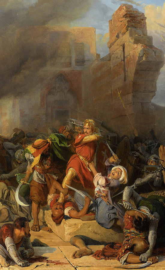 Knight Painting - Battle of Jaffa, Richard the Lionheart, 1192 by Edouard Henri Girardet