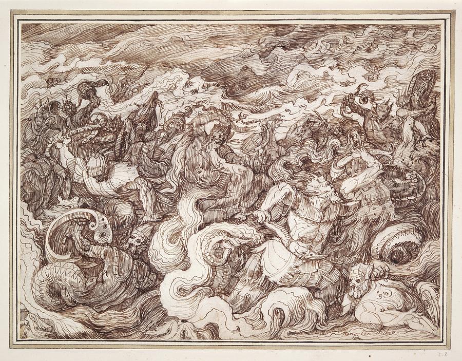 Mythological Drawing - Battle Of The Tritons by Master Of The Egmont Albums