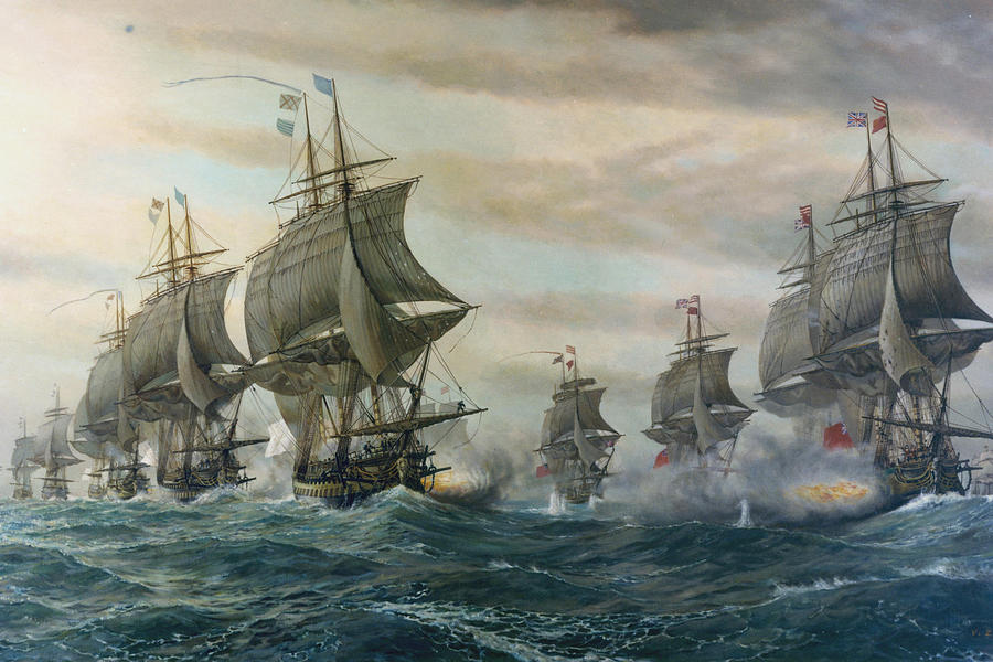 Battle of Virginia Capes Painting by V. Zveg
