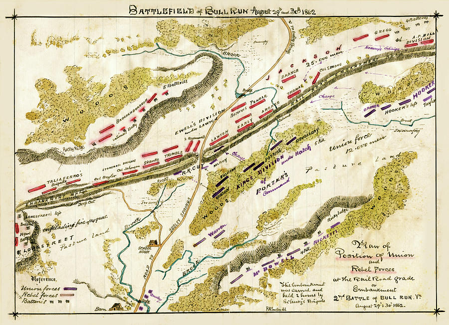 Battlefield of Bull Run : August 29th and 30th 1862. Painting by Robert ...