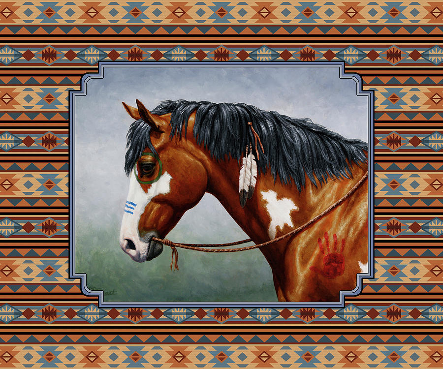 Horse Painting - Bay Native American War Horse Southwest by Crista Forest
