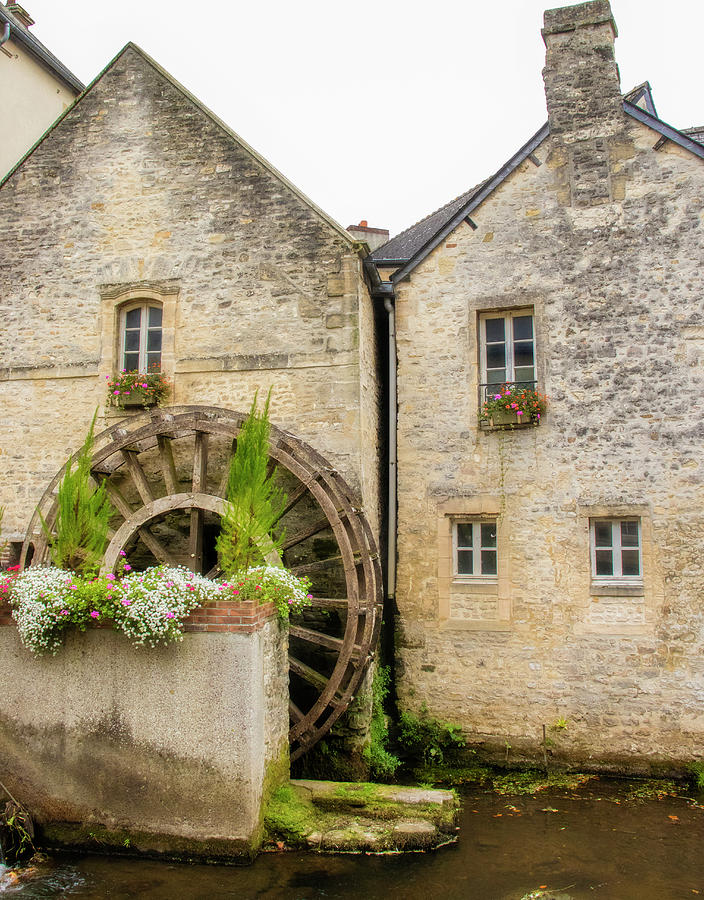 Colorful Photograph - Bayeux France Rock Homes With Water Wheel by Tanya Hovey