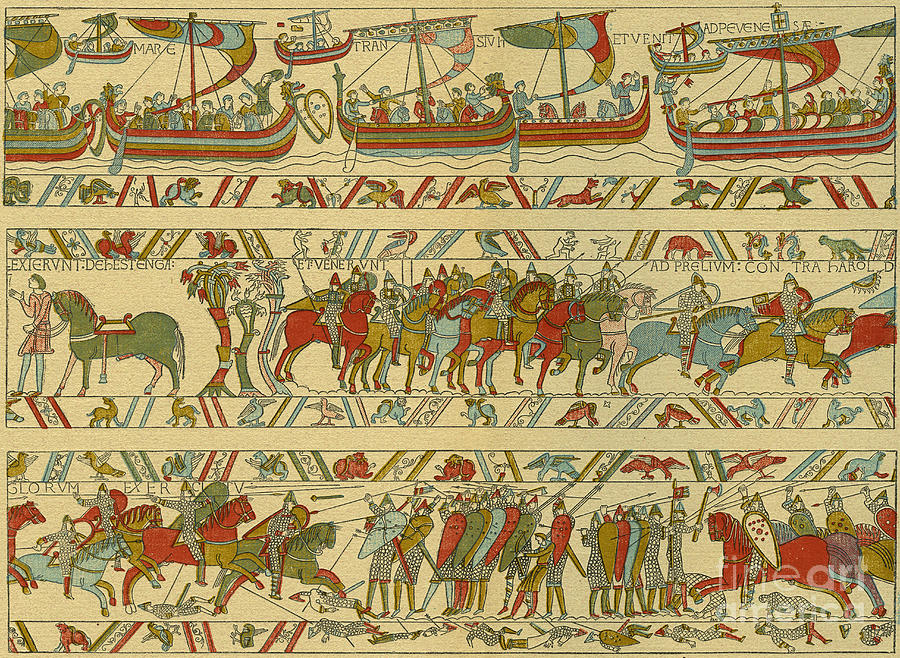 Bayeux Tapestry Norman Attack Drawing by European School