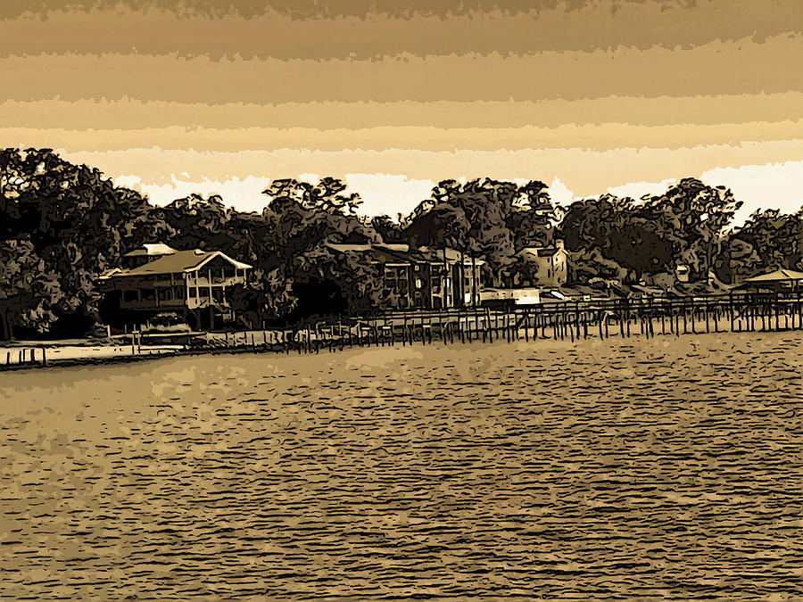 Bayfront Houses in Grayscale with Sepia Tones Digital Art by Marian ...