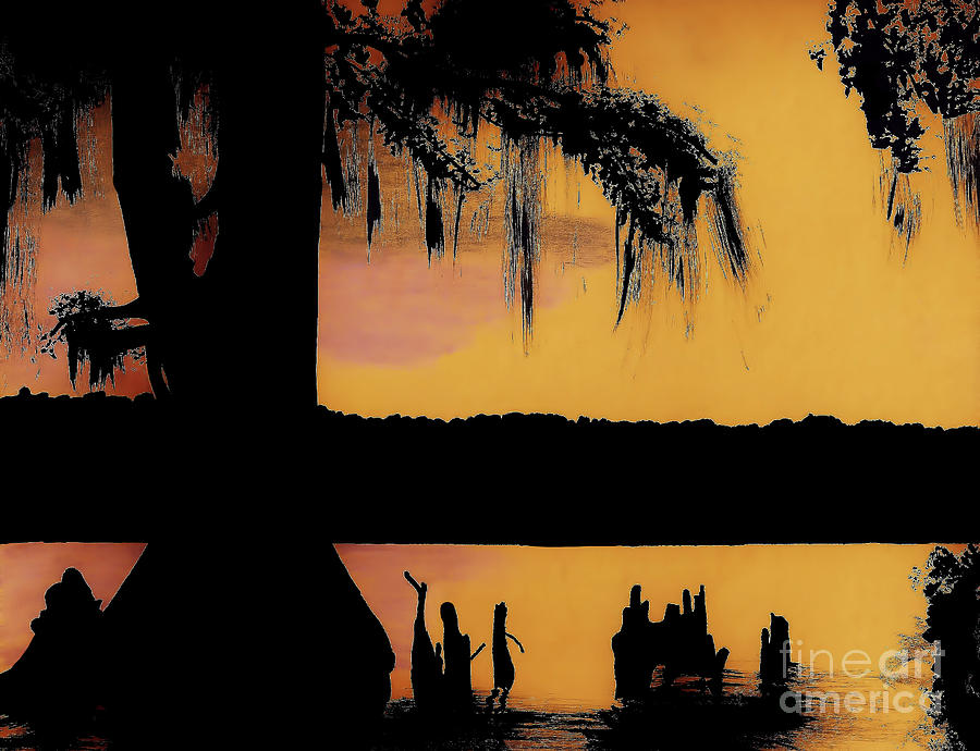 Bayou Sunset Drawing by D Hackett