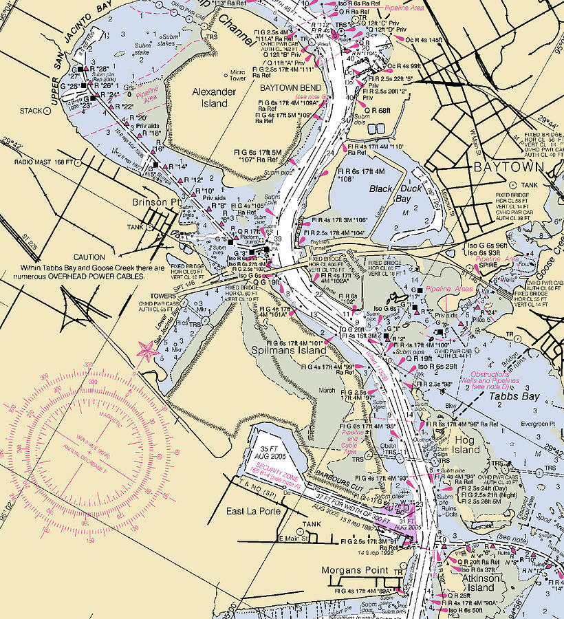 Baytown To Morgan Point-texas Nautical Chart Mixed Media By Sea Koast 