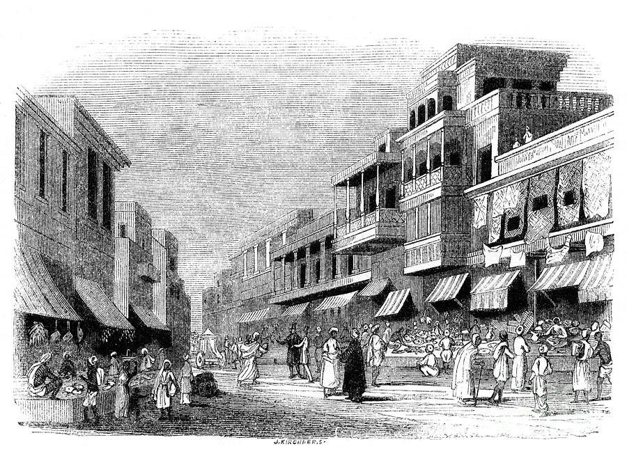 Bazaar In Bombay, India, 1847. Artist Drawing by Print Collector