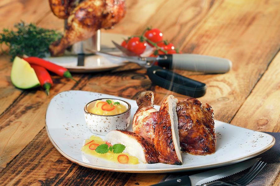 Bbq Chicken With Mango And Chilli Chutney And A Sweet Gin Marinade Photograph by Niklas Thiemann