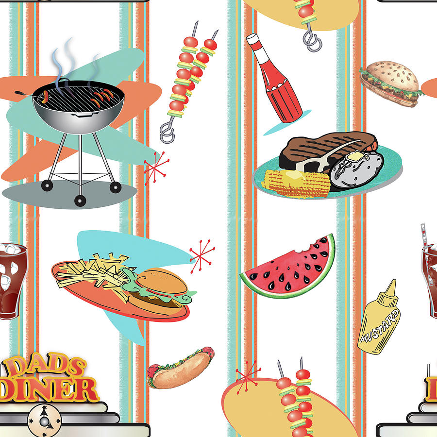Pattern Mixed Media - Bbq-food Pattern Repeat by Sher Sester