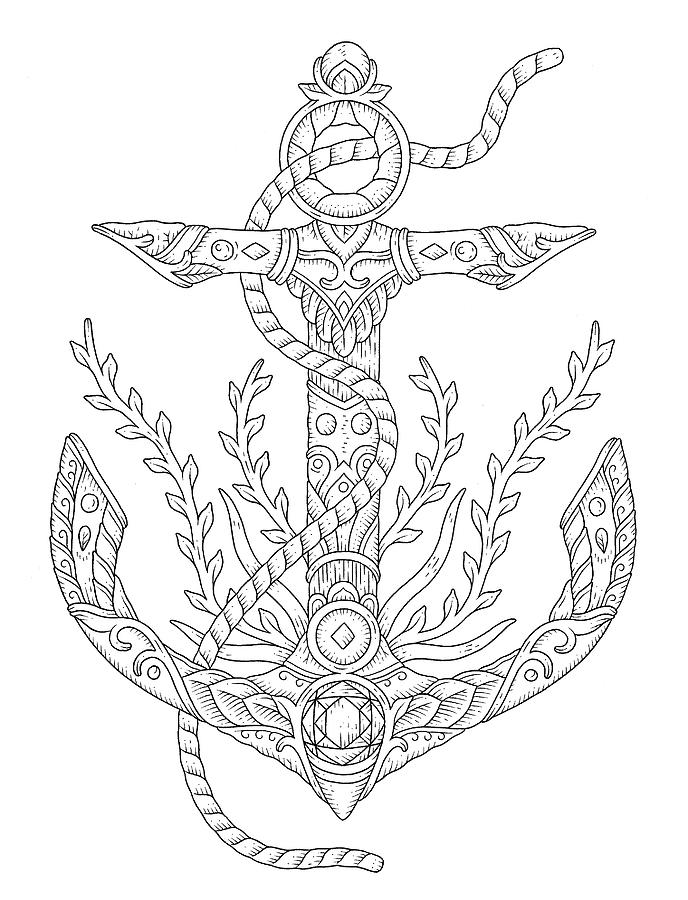 Nautical Digital Art - Bc Ornate Anchor by Filippo Cardu
