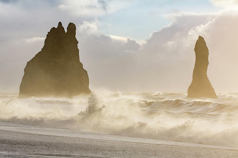 Beach Digital Art - Beach & Rock Formations, Iceland by Clickalps