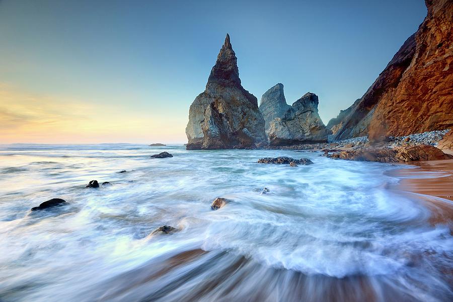 Beach & Rock Formations, Portugal Digital Art by Francesco Carovillano