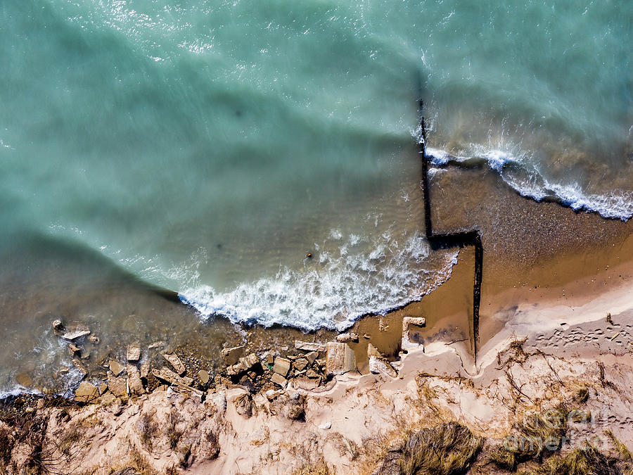 Lake Michigan Photograph - Beach and Breakwall Aerial at Point Betsie by Twenty Two North Photography