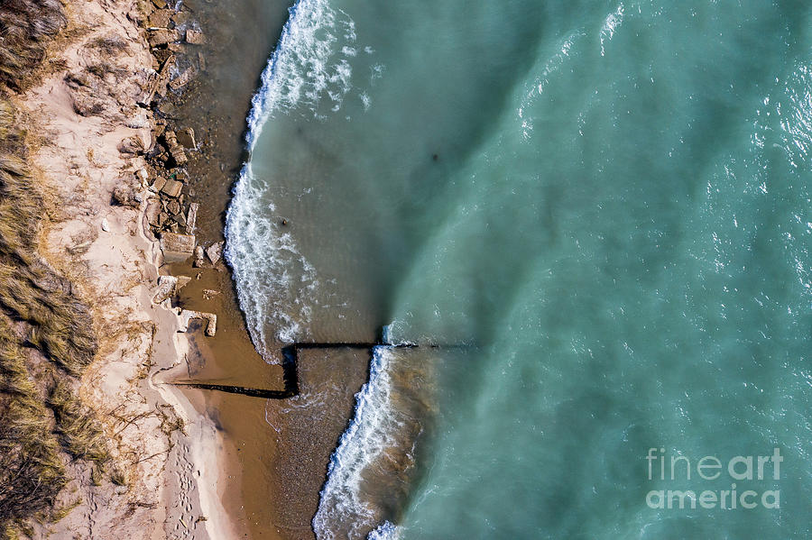 Beach And Breakwall Aerial Photograph
