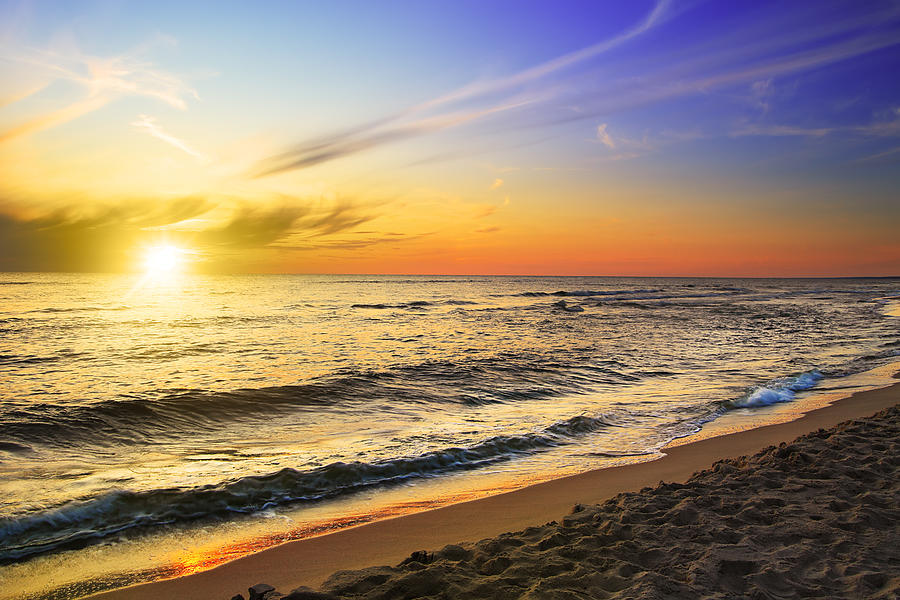 Beach And Sea - Sunset Photograph by Konradlew