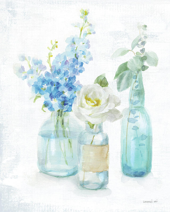 Bottle Painting - Beach Cottage Florals II - No Shells by Danhui Nai