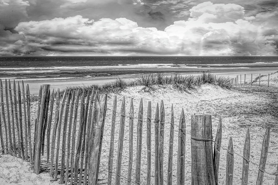 Beach Fences on the Dunes in Black and White Photograph by Debra and Dave Vanderlaan