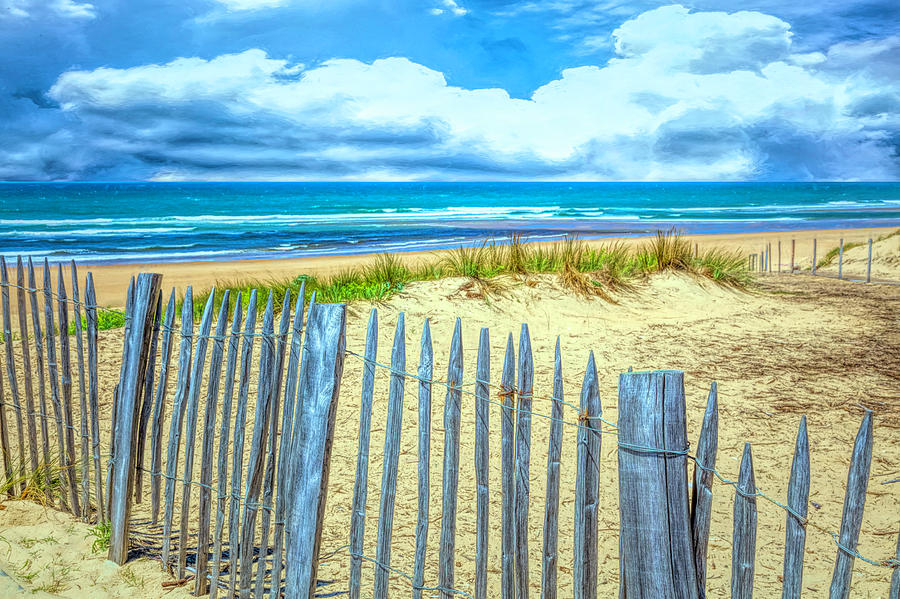 Beach Fences on the Dunes in Blue Photograph by Debra and Dave Vanderlaan