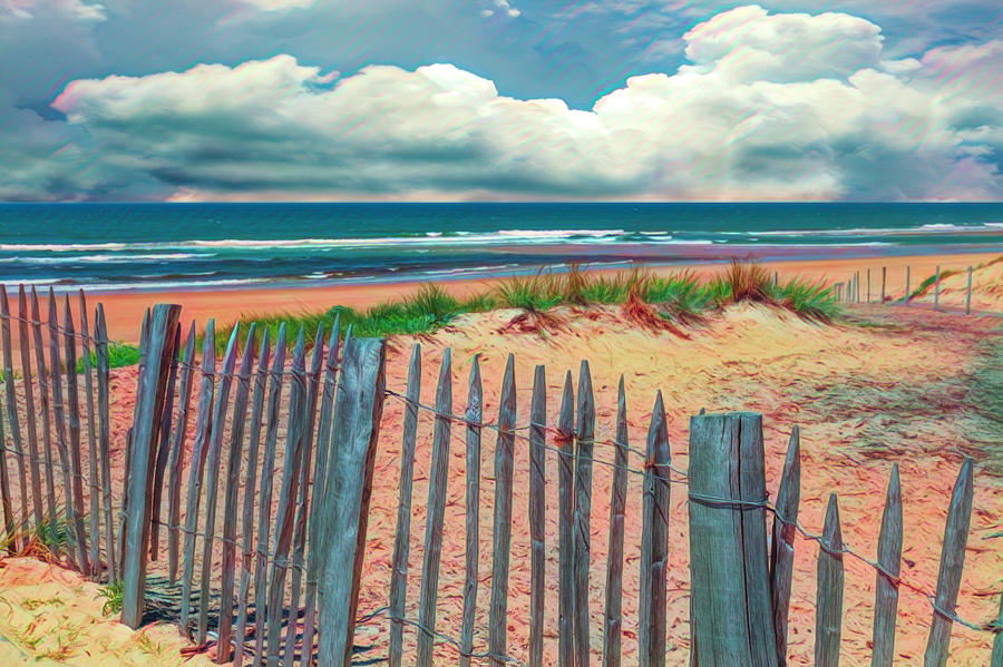 Beach Fences on the Dunes in Watercolors Photograph by Debra and Dave Vanderlaan