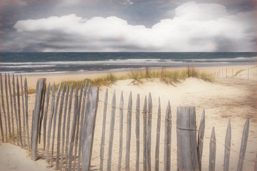 Beach Fences on the Dunes Watercolor Painting Photograph by Debra and Dave Vanderlaan