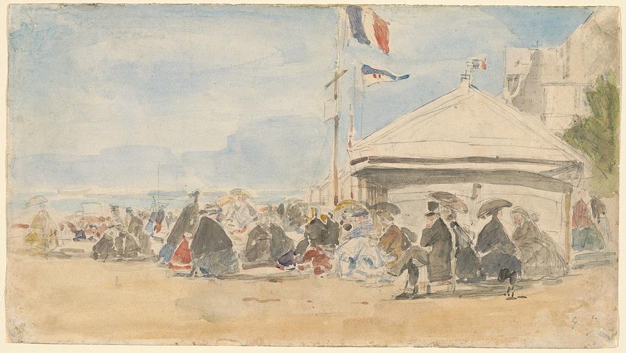 Beach House With Flags At Trouville, 1865 Painting