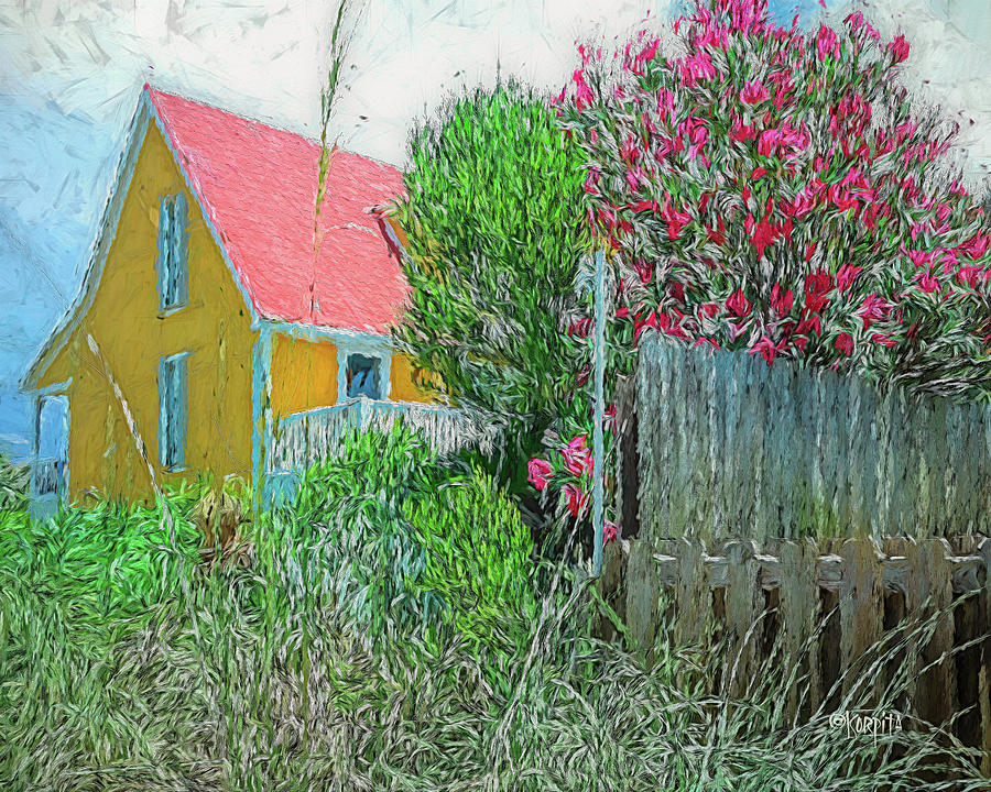 Beach House - Yellow Cottage Digital Art by Rebecca Korpita