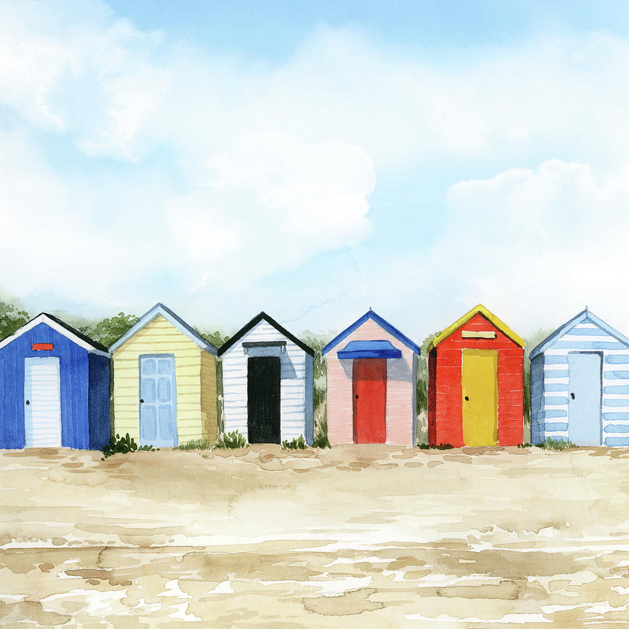 Beach Huts in morning light Original piece and hand painted frame