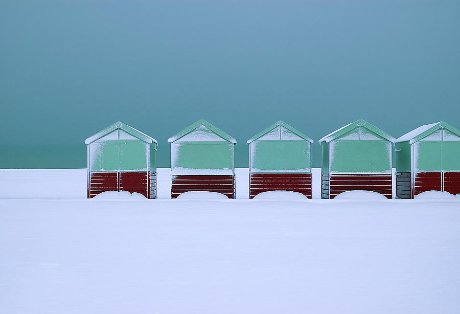 Beach Huts In Snow On Hove Seafront Photograph by Laurence Cartwright Photography