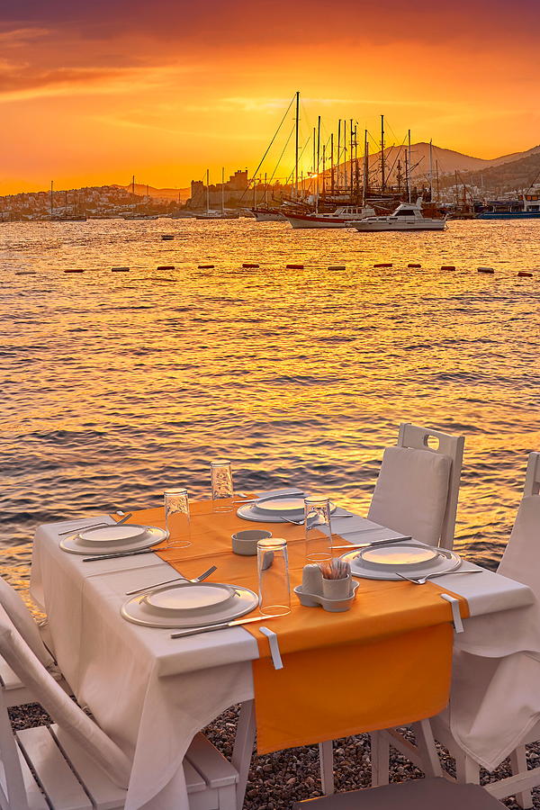 Turkey Photograph - Beach Outdoor Restaurant At Sunset by Jan Wlodarczyk