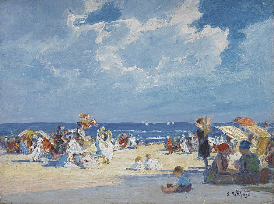 Beach Scene Edward Henry Potthast Painting by Celestial Images