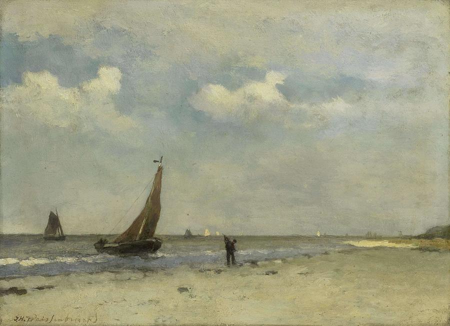 Beach Scene. Painting by Jan Hendrik Weissenbruch -1824-1903-