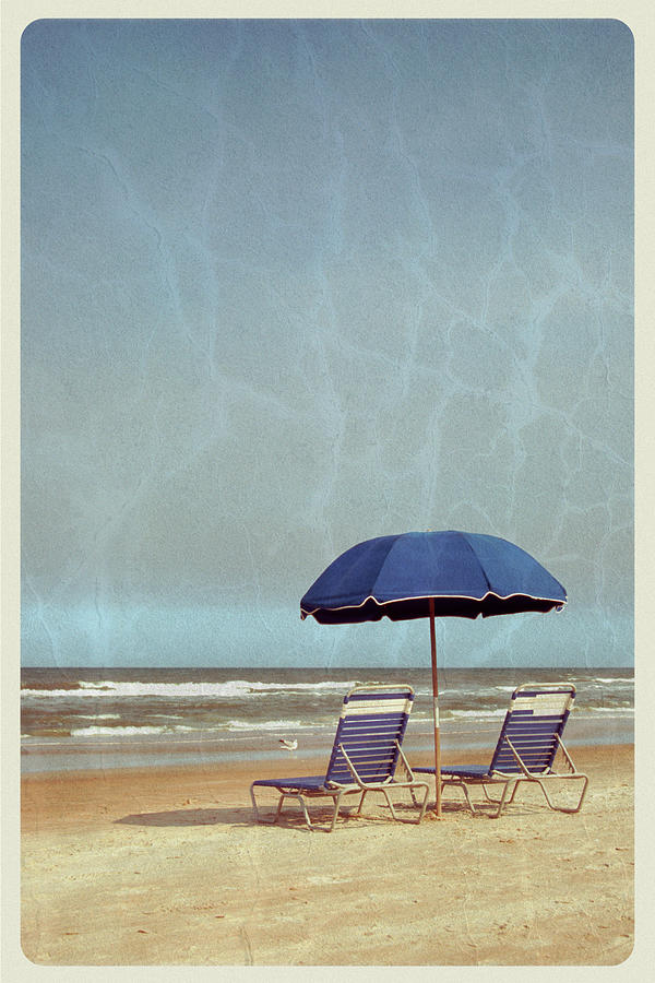 Beach Umbrella And Chairs - Vintage Photograph by Jitalia17