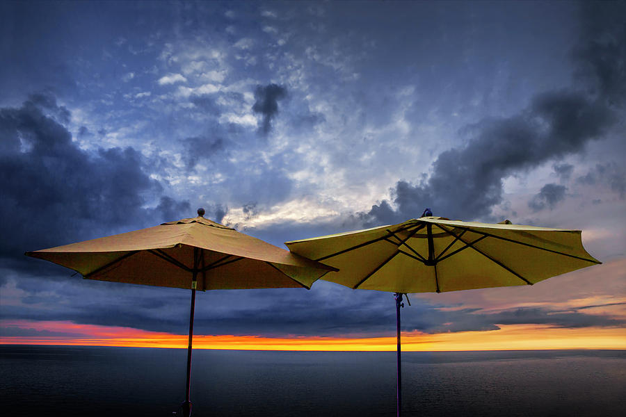 Beach Umbrellas on the Beach at Sunset Photograph by Randall Nyhof