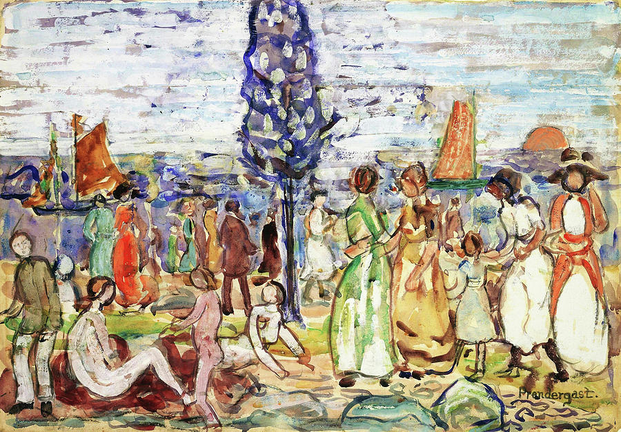 Usa Painting - Beach With Blue Tree - Digital Remastered Edition by Maurice Brazil Prendergast Usa Painting - Beach With Blue Tree - Digital Remastered Edition by Maurice Brazil Prendergast