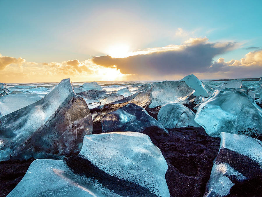 Beach With Ice Blocks, Iceland Digital Art by Armand Ahmed Tamboly