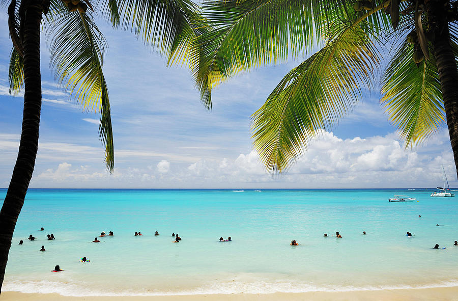 Beach With Tourist Bathing, Mauritius Digital Art by Arcangelo Piai