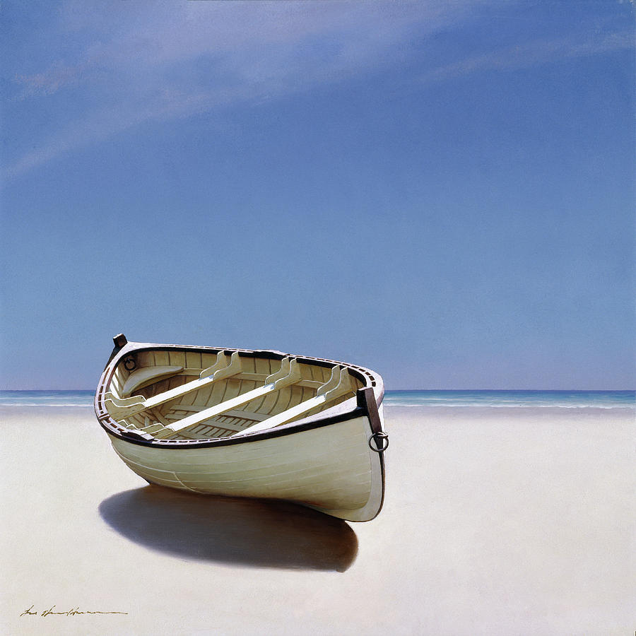 Landscape Painting - Beached Boat by Zhen-huan Lu