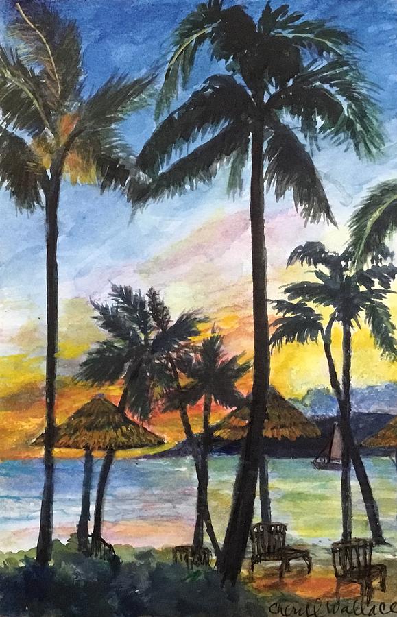 Beachside Eveningtide Painting by Cheryl Wallace
