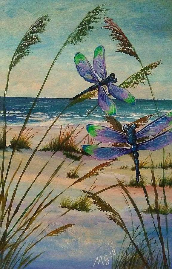 Beachy Dragonflies Painting by Mindy Gibbs