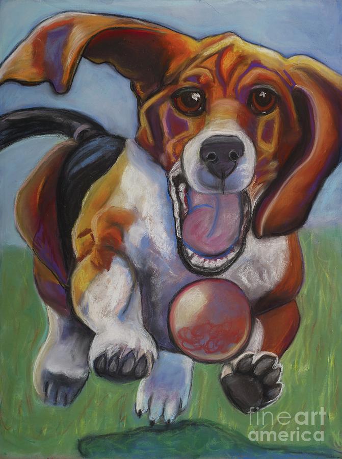 Beagle chasing Ball Pastel by Ann Hoff